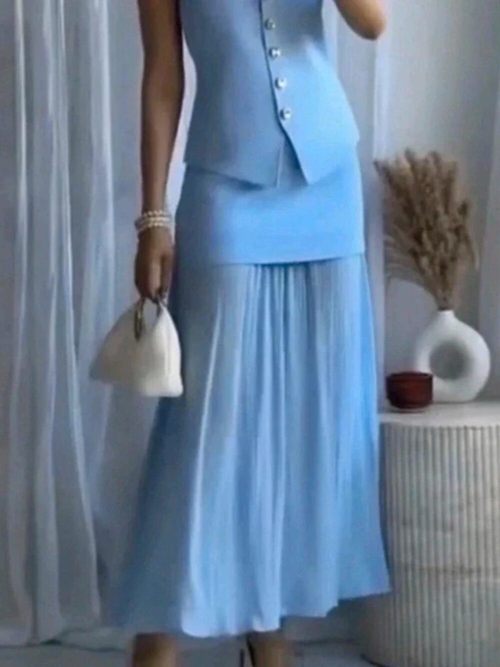 ZARA Light Blue Long Skirt Fitted Knit Waistband Size M NWOT